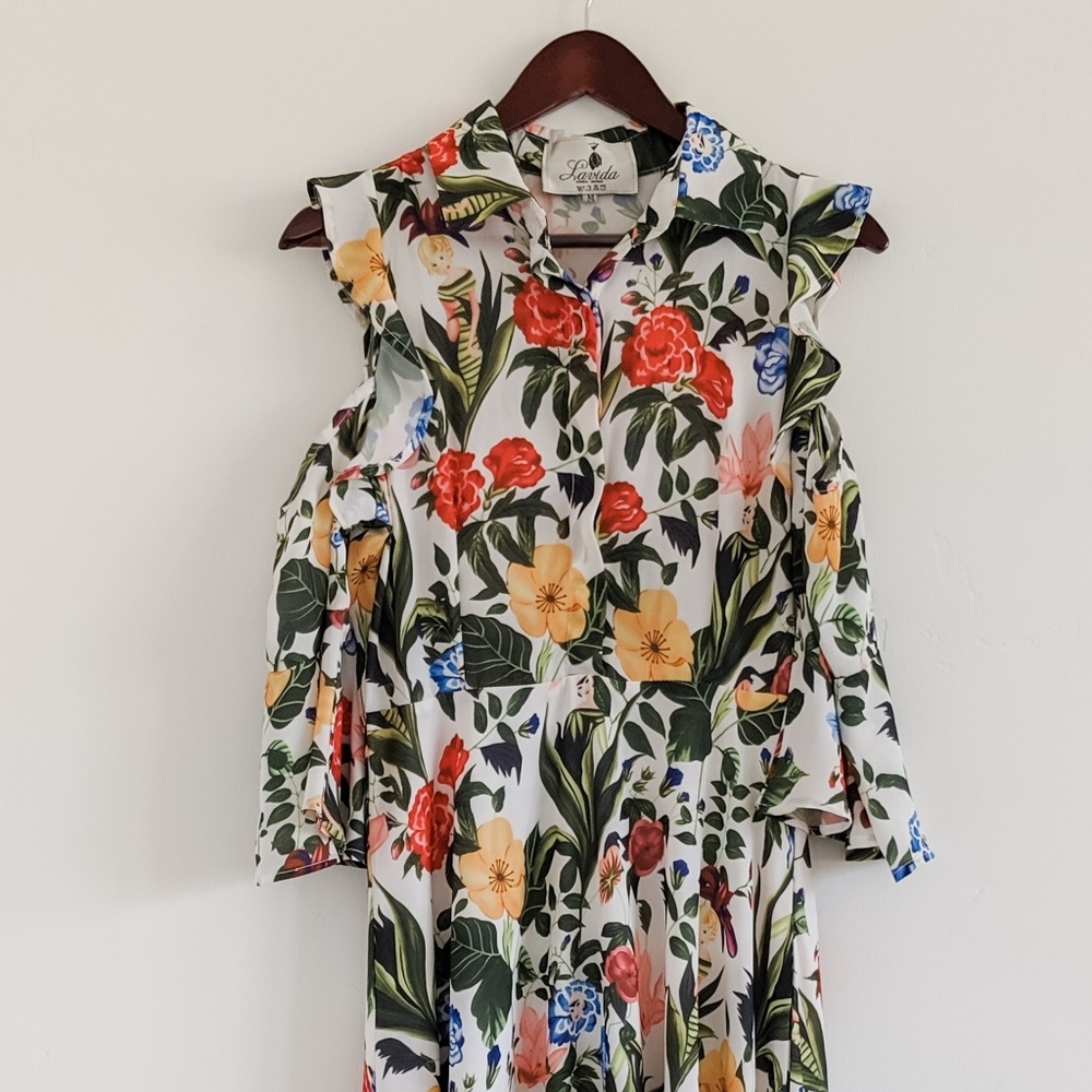 Floral cold shoulder midi dress